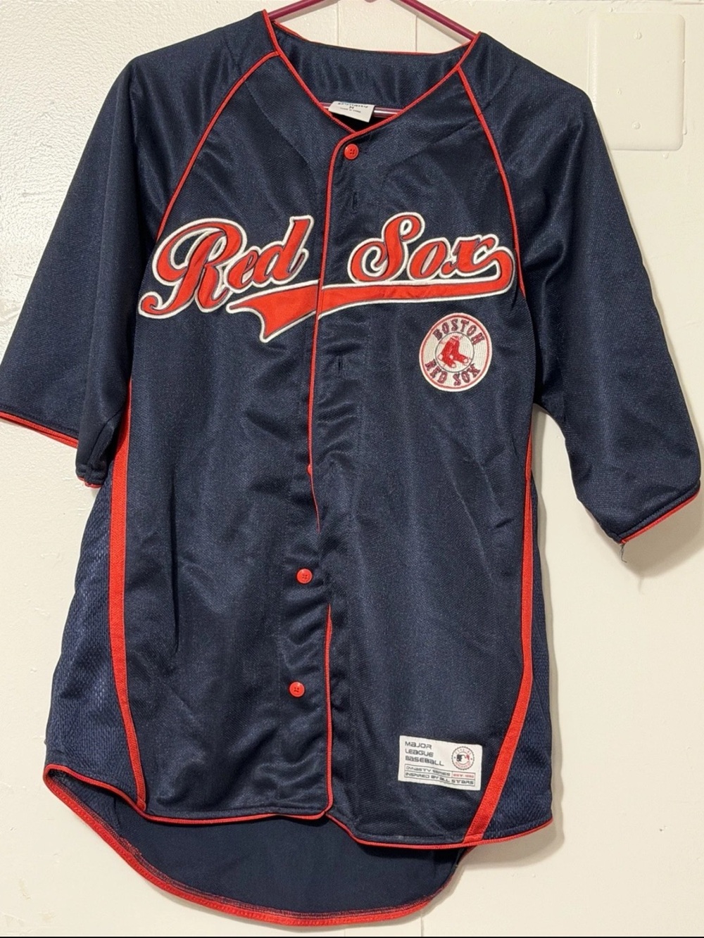 Dynasty Navy Button-Front Jersey with Red Trim